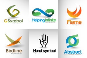 Collection of six creative business logo design samples in abstract styles.
