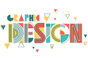 Colorful and creative text illustration displaying the words “Graphic Design” with geometric patterns and shapes.